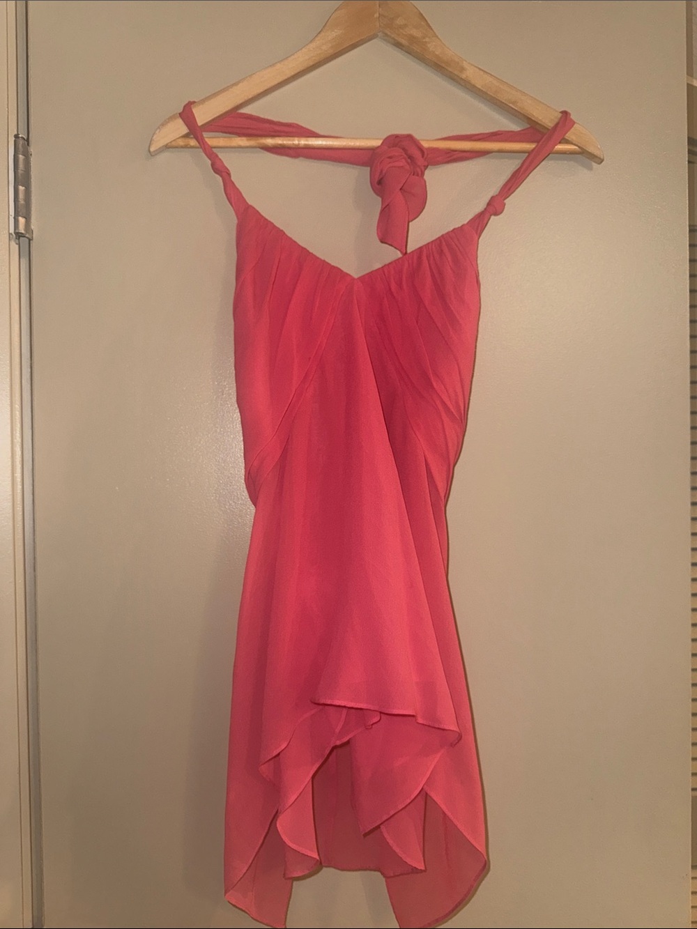 BCBG Sheer Pink Layered Chiffon Chemise with Knotted Straps